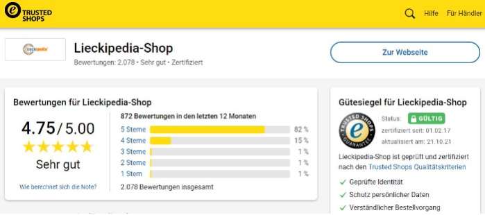 Gütesiegel für Lieckipedia-Shop